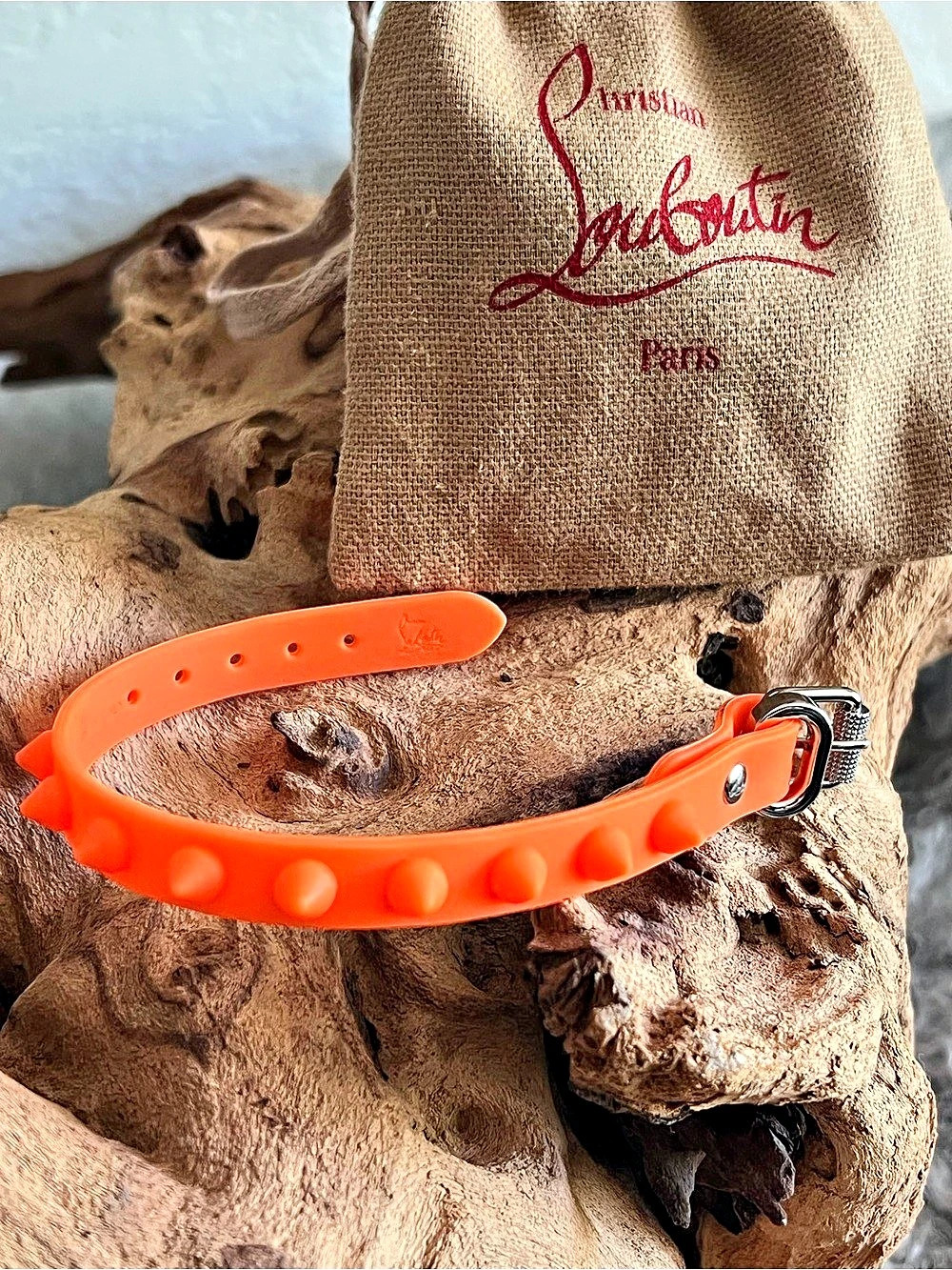 Christian Louboutin Loublink Spikes Silicone Bracelet Orange